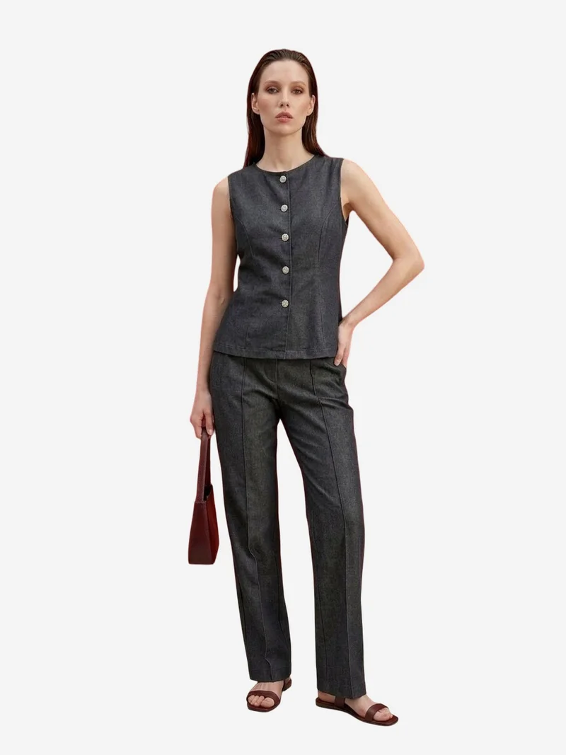 ماي فاشن MY FASHION Cotton Poplin Vest and Wide-Leg Trouser Set
