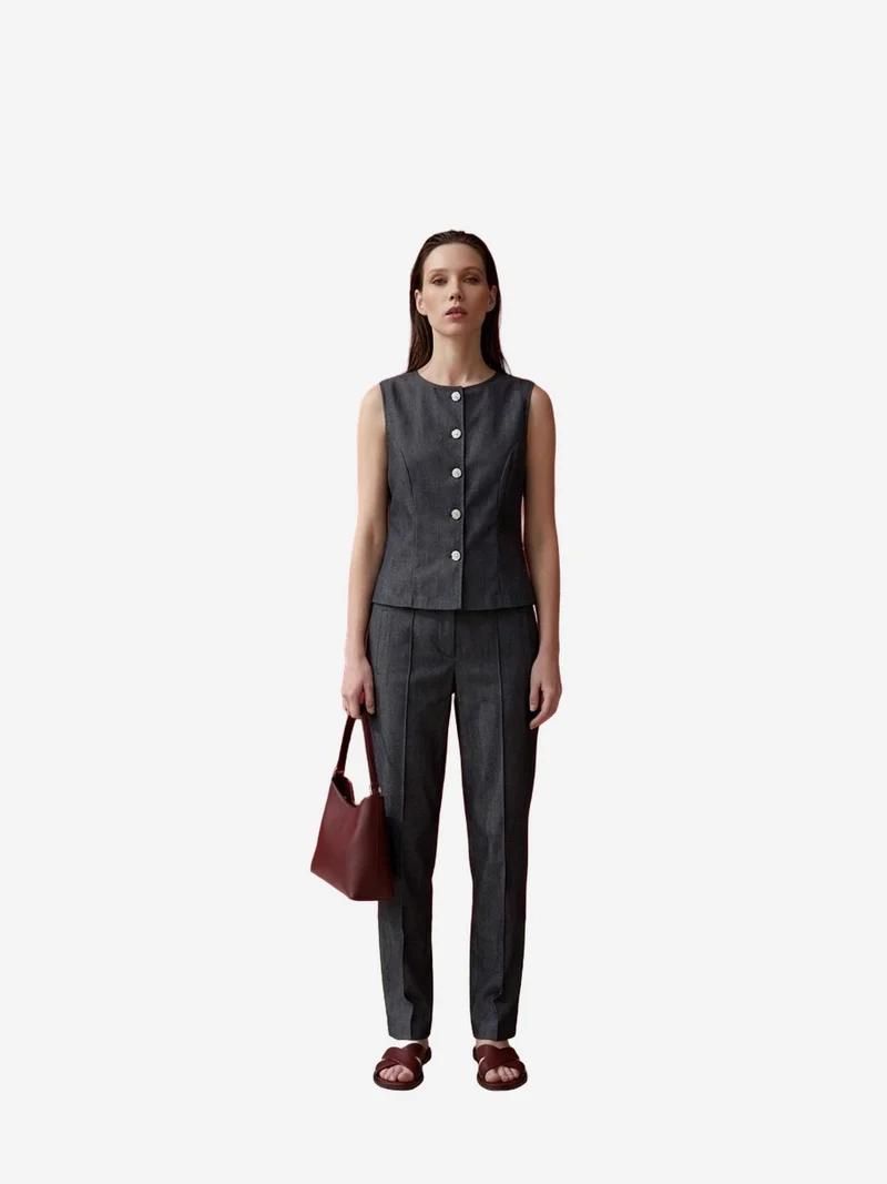 My Fashion Charcoal Grey MY FASHION Cotton Poplin Vest and Wide-Leg Trouser Set for Women | Best Price UAE