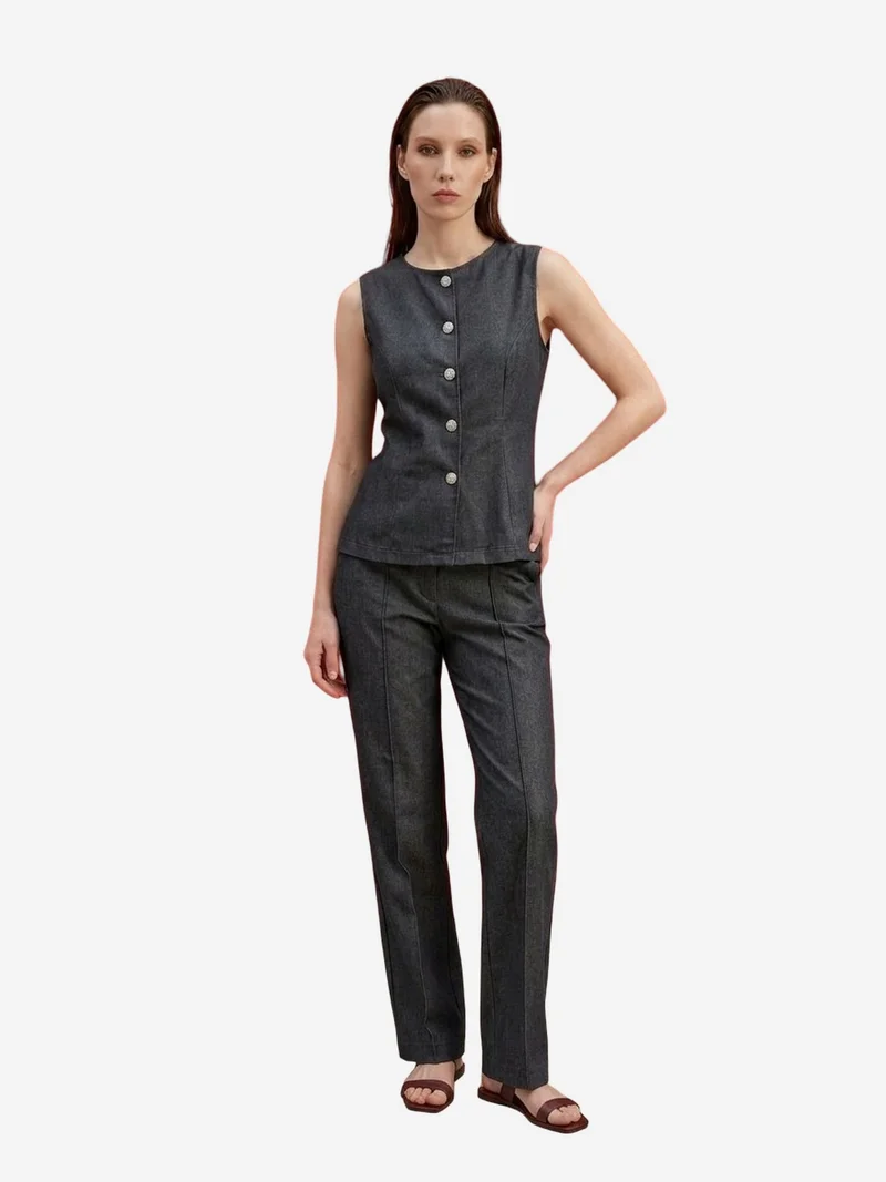 My Fashion Charcoal Grey MY FASHION Cotton Poplin Vest and Wide-Leg Trouser Set for Women | Best Price UAE
