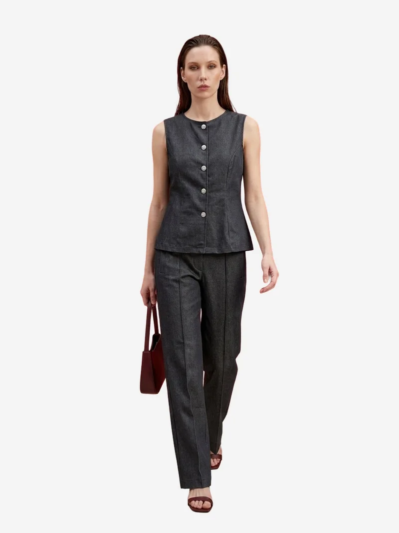 ماي فاشن MY FASHION Cotton Poplin Vest and Wide-Leg Trouser Set