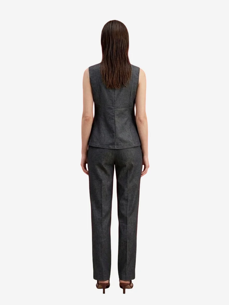 My Fashion Charcoal Grey MY FASHION Cotton Poplin Vest and Wide-Leg Trouser Set for Women | Best Price UAE