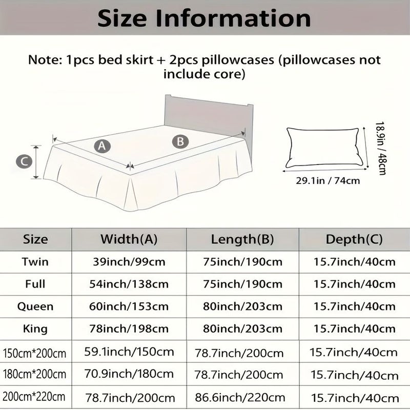 3pcs Premium Luxury Bed Skirt Set Grey Full Size Quilted Padded Lace Trim Bed Skirt With 2 Pillowcases Skin Friendly Breathable Soft Comfortable Thickened Warm Bedding For Autumn Winter Non Slip Mattress Protector - Image 3