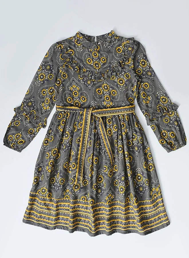 بيلا مودا Bella Moda Grey All Over Print Dress with Tie Belt