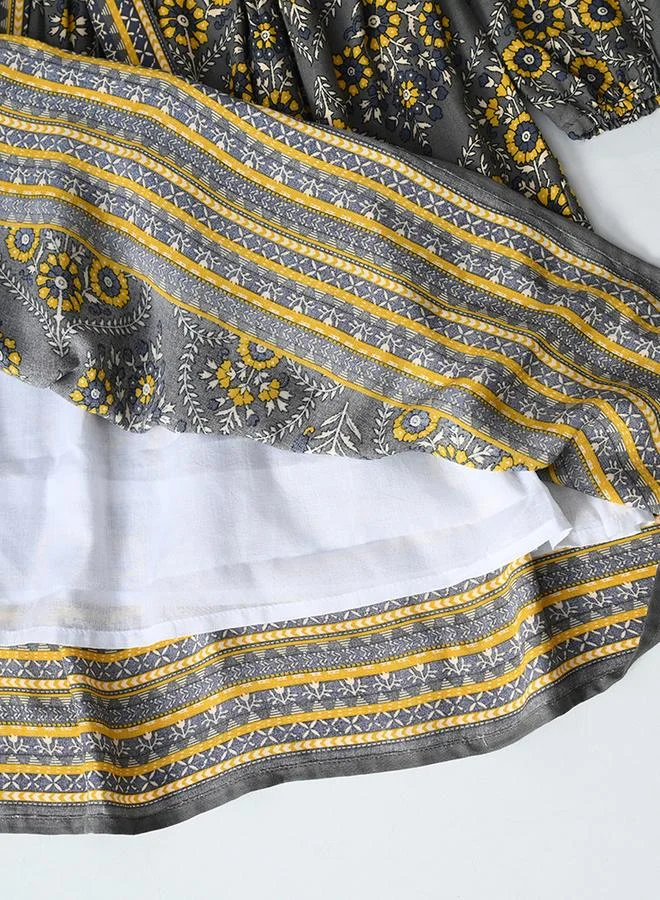 BELLA MODA Bella Moda Grey All Over Print Dress with Tie Belt