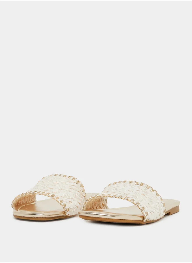 Styli Woven Design Open Toe Flat Sandals