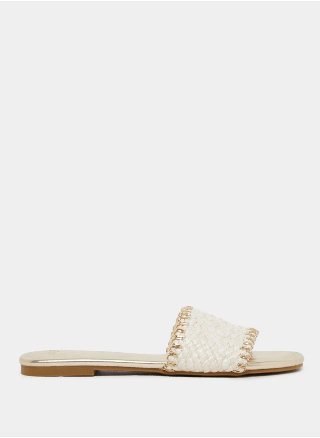 Styli Woven Design Open Toe Flat Sandals