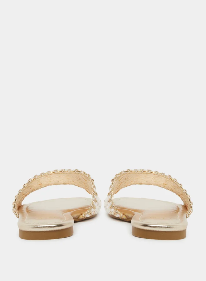 Styli Woven Design Open Toe Flat Sandals