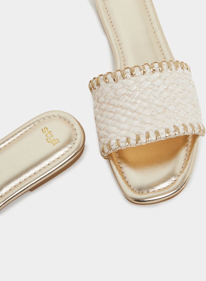 Styli Woven Design Open Toe Flat Sandals - Image 3