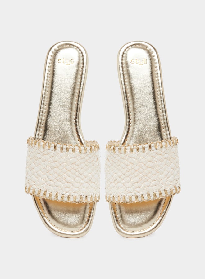 Styli Woven Design Open Toe Flat Sandals - Image 5