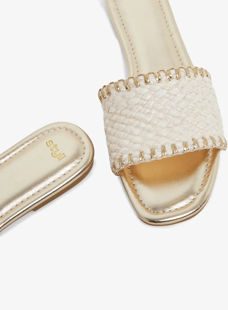 Styli Woven Design Open Toe Flat Sandals