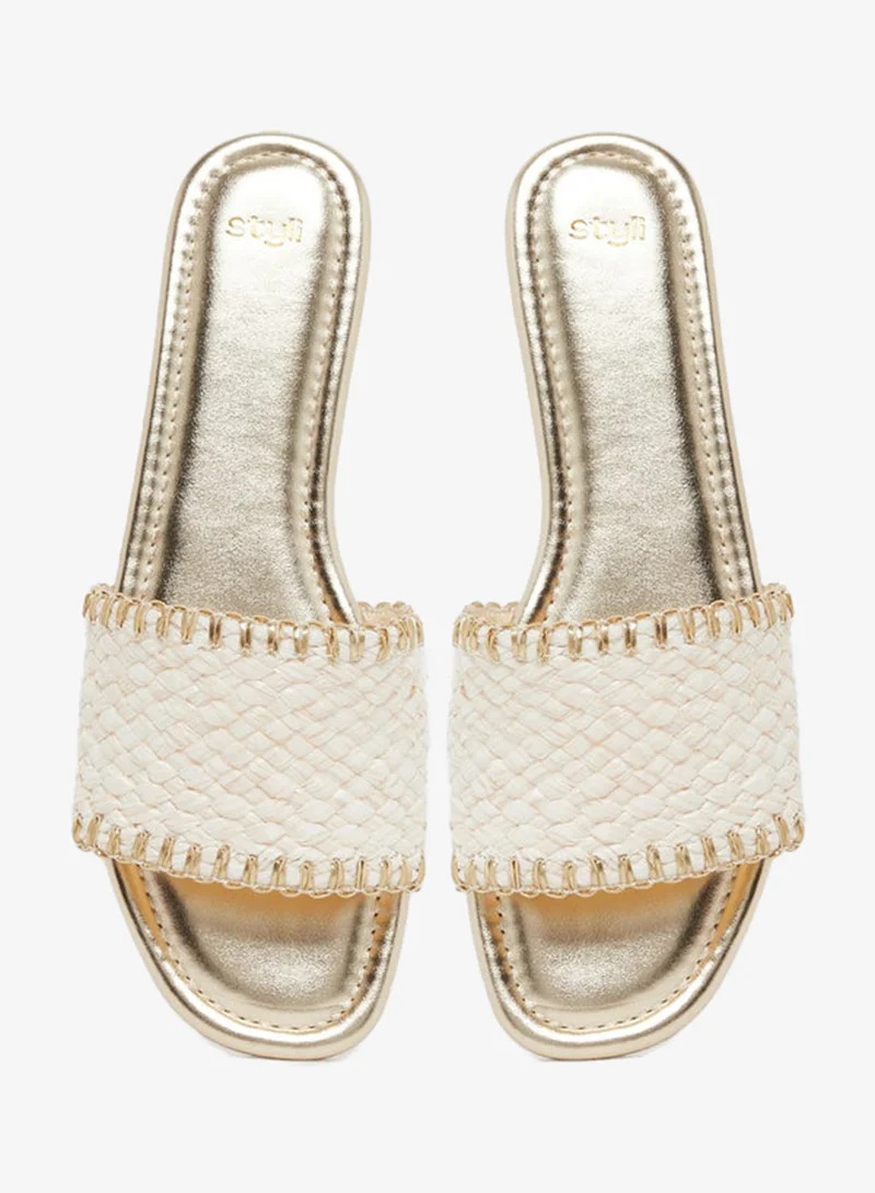 Styli Woven Design Open Toe Flat Sandals