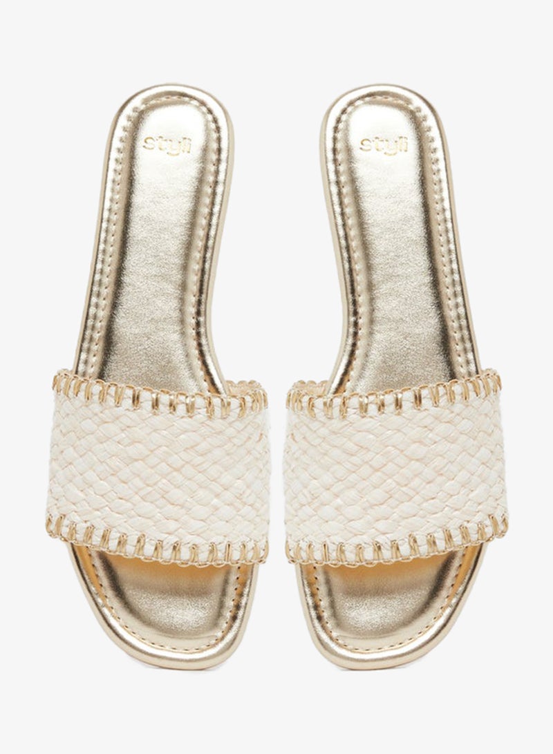 Styli Woven Design Open Toe Flat Sandals - Image 5