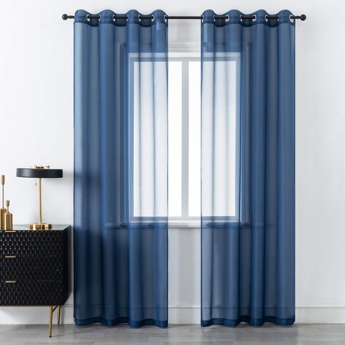 NAVY BLUE CURTAINS 96 INCHES LONG FOR LIVING ROOM SET OF 2 PANELS GROMMET WINDOW COASTAL DARK BLUE SHEER CURTAINS FOR BEDROOM 52X96 INCH LENGTH INDIGO BLUE