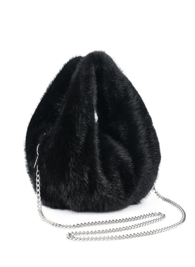 PHILOMENA Winter Small Crossbody Bag for Women Faux Rabbit Fur Hobo Bag, Soft Plush Shoulder Handbag Furry Purse with Chain Strap (Black) - Image 1