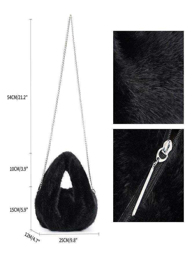 PHILOMENA Winter Small Crossbody Bag for Women Faux Rabbit Fur Hobo Bag, Soft Plush Shoulder Handbag Furry Purse with Chain Strap (Black) - Image 4