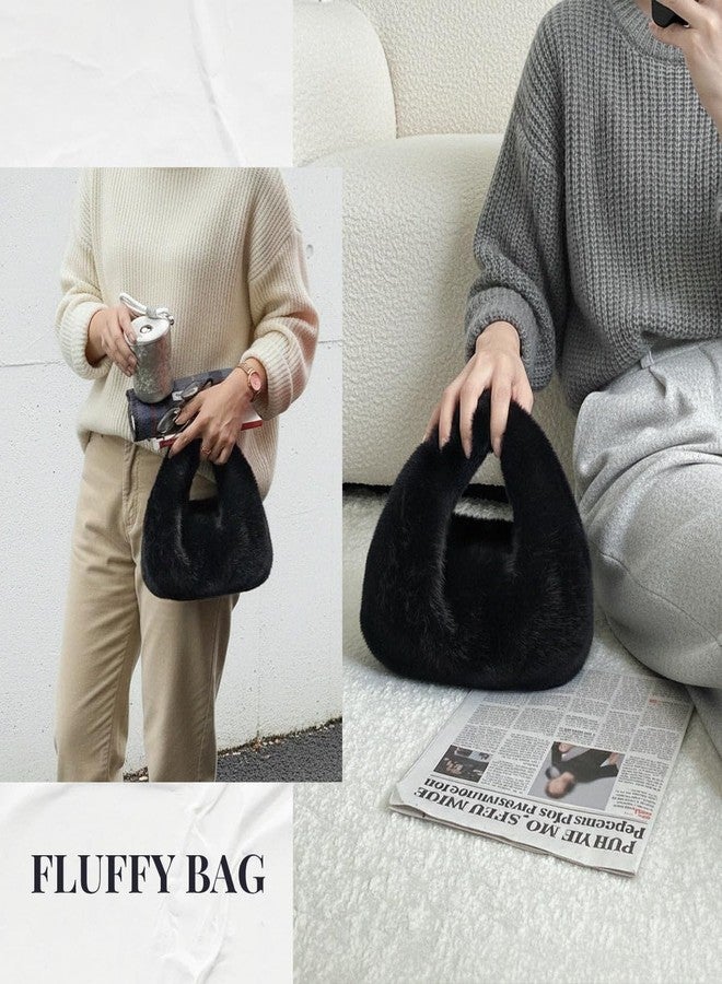 PHILOMENA Winter Small Crossbody Bag for Women Faux Rabbit Fur Hobo Bag, Soft Plush Shoulder Handbag Furry Purse with Chain Strap (Black) - Image 2