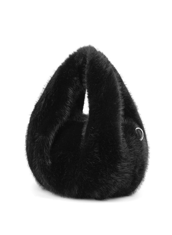 PHILOMENA Winter Small Crossbody Bag for Women Faux Rabbit Fur Hobo Bag, Soft Plush Shoulder Handbag Furry Purse with Chain Strap (Black) - Image 3