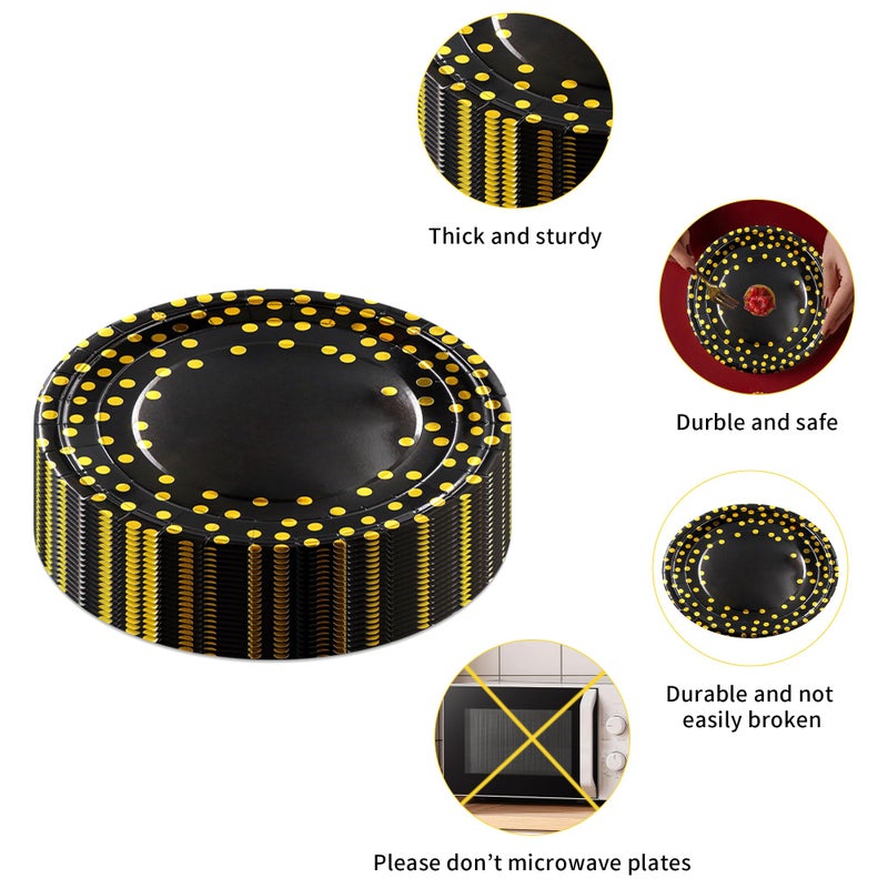 Sveikie 160 Pcs Black and Gold Paper Plates, Forks and Cups Party Supplies, black birthday plates Tableware Supplies for Birthdays, Graduations, Weddings, Holidays 40 Guests (7 inches) - Image 3