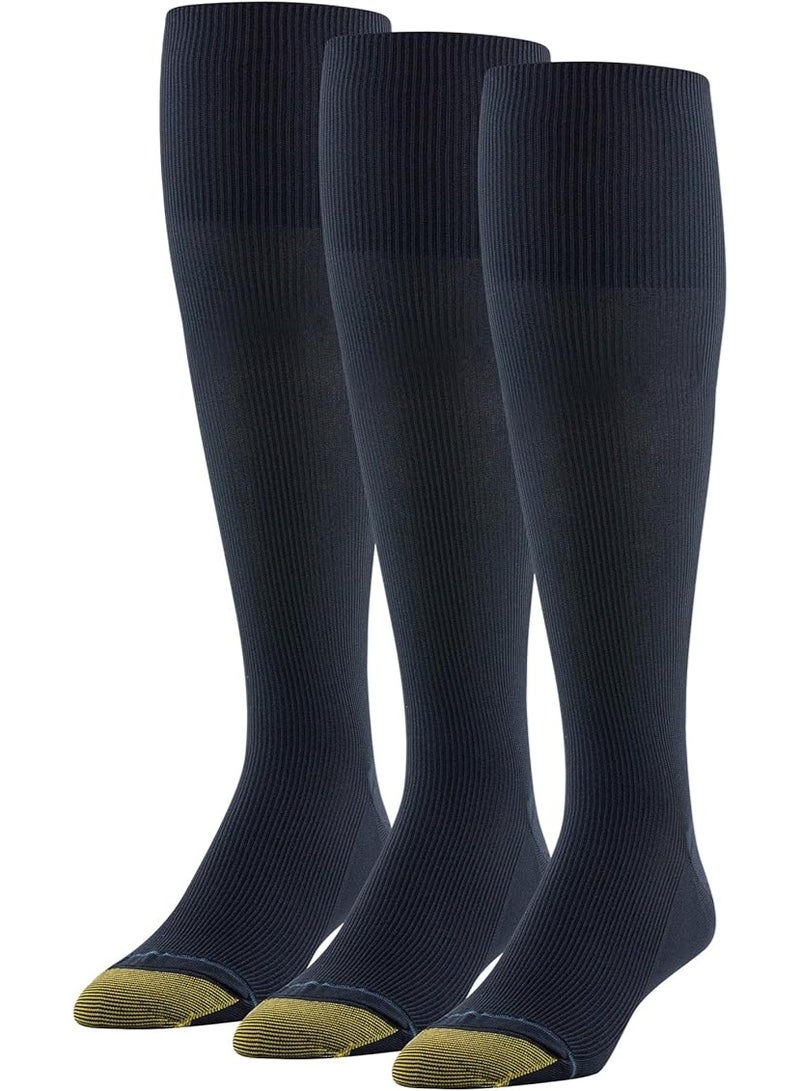 GOLDTOE جوارب رسمية للرجال من GOLDTOE بطول فوق الساق، 3 أزواج، كحلي، كبير - Image 1