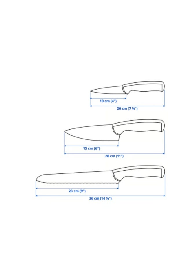ÄNDLIG 3-piece knife set, light grey/white - Image 3