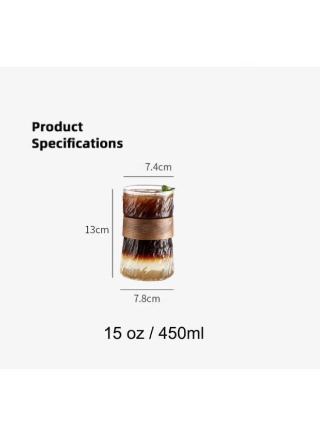 Hugifts 400ml Glacier Texture Heat Resistant Glass Coffee Mug, Vintage Wood Anti-Scald Sleeve Cup for Iced Americano & Latte, Stylish Cold Drink Cup for Home & Office - Image 2