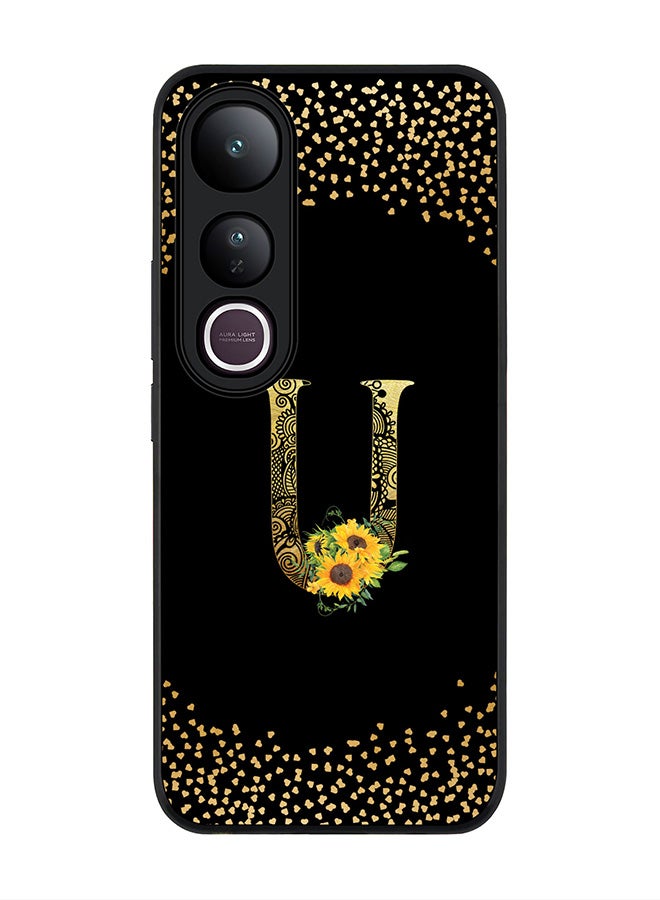 Stylizedd For vivo V50 Lite Case,Slim fit Camera Protection, Shockproof Thin Phone cover  - Custom Floral Monogram - U ( Black )
