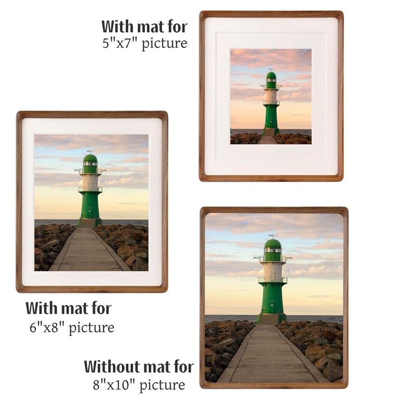 Zibrelte Natural Wood 8x10 Picture Frame  Display 5x7 or 6x8 Picture with Mat or 8x10 Without Mat  Made of Real Walnut Wood Covered by Plexiglass for Tabletop Display and Wall Hanging 8x10 Photo Frame - Image 2