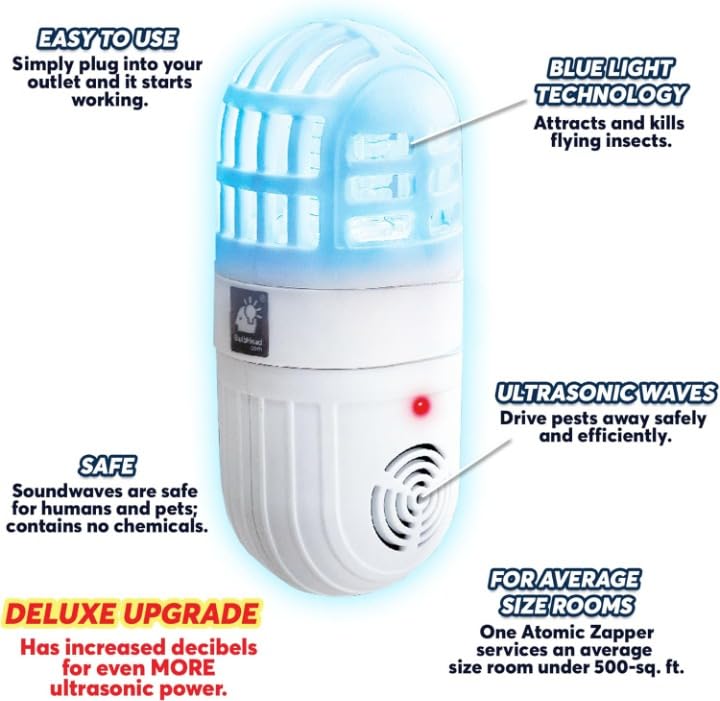 Derovan 2-in-1 Ultrasonic Pest Repeller & Bug Zapper – Plug-in Rodent Deterrent & Flying Insect Zapper with Blue-Light Attraction - Image 2