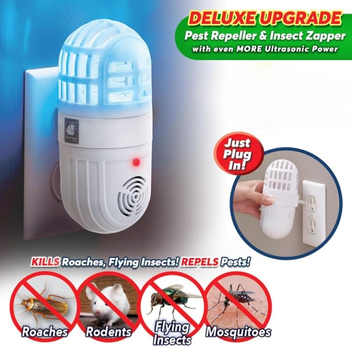 Derovan 2-in-1 Ultrasonic Pest Repeller & Bug Zapper – Plug-in Rodent Deterrent & Flying Insect Zapper with Blue-Light Attraction - Image 1