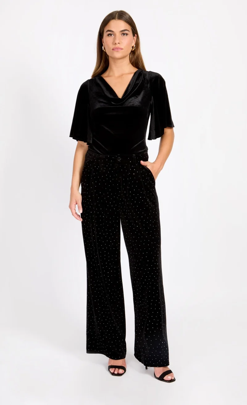 Little Mistress Black Velvet and Silver Diamante Trousers