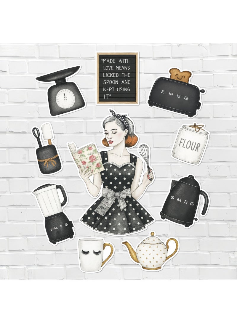 Black S.M.E.G Style Fridge Magnets Set – 10Pcs Vintage Kitchen Appliances Design, Elegant Black Aesthetic Home Decor, 3MM Thickness - Image 1
