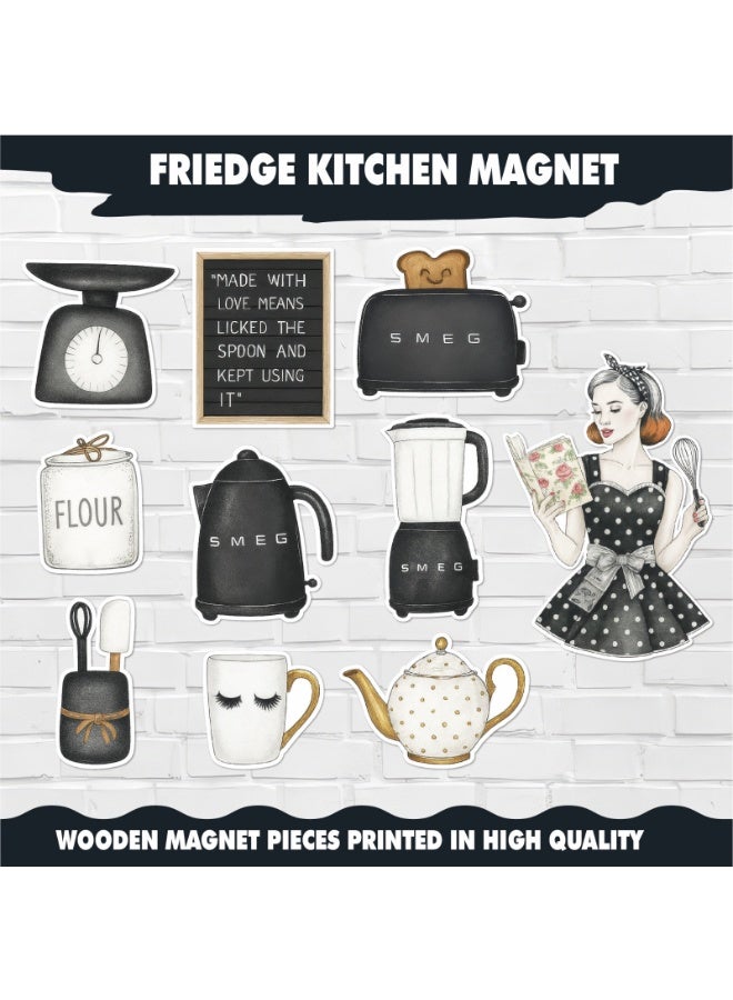 Black S.M.E.G Style Fridge Magnets Set – 10Pcs Vintage Kitchen Appliances Design, Elegant Black Aesthetic Home Decor, 3MM Thickness - Image 3