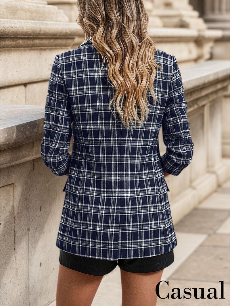 Mina Self Tweed Blazers Jacket for Women Plaid 2026 Fall Blue Herringbone Sweater Business Casual Work Professional Womens Dressy Fitted Trendy Winter Women's Blazer & Suit Jackets Ladies BL 2L - Image 4