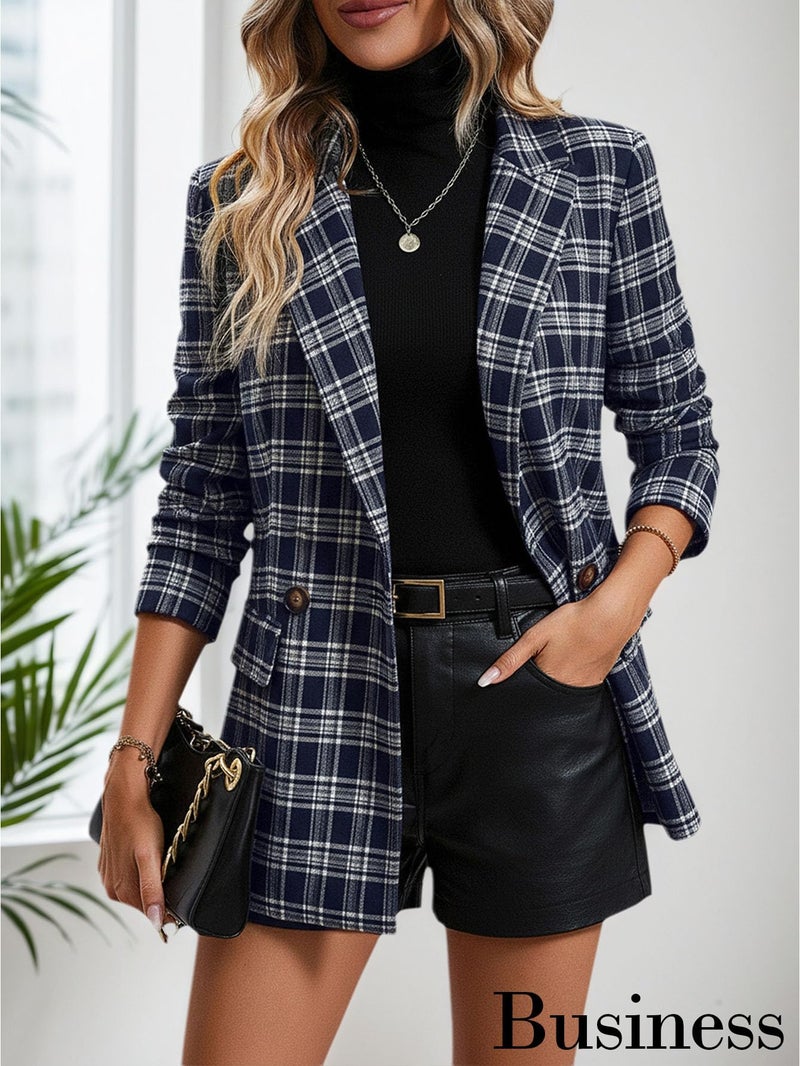 Mina Self Tweed Blazers Jacket for Women Plaid 2026 Fall Blue Herringbone Sweater Business Casual Work Professional Womens Dressy Fitted Trendy Winter Women's Blazer & Suit Jackets Ladies BL 2L - Image 2