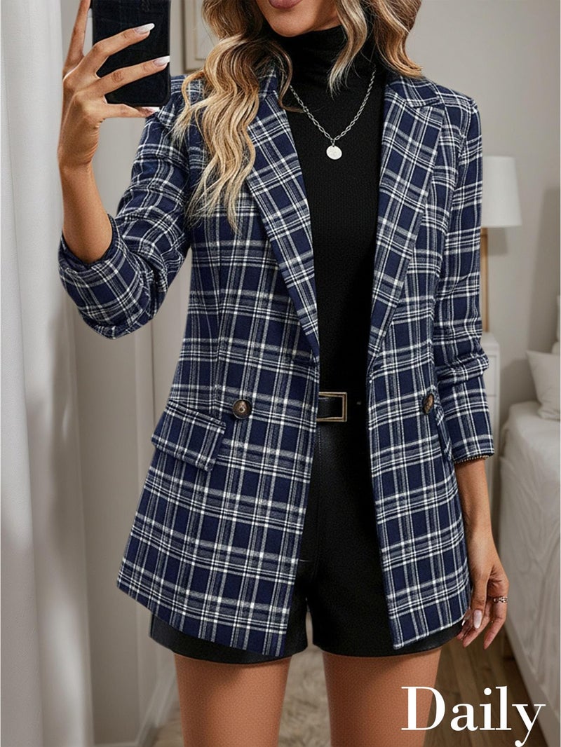 Mina Self Tweed Blazers Jacket for Women Plaid 2026 Fall Blue Herringbone Sweater Business Casual Work Professional Womens Dressy Fitted Trendy Winter Women's Blazer & Suit Jackets Ladies BL 2L - Image 3
