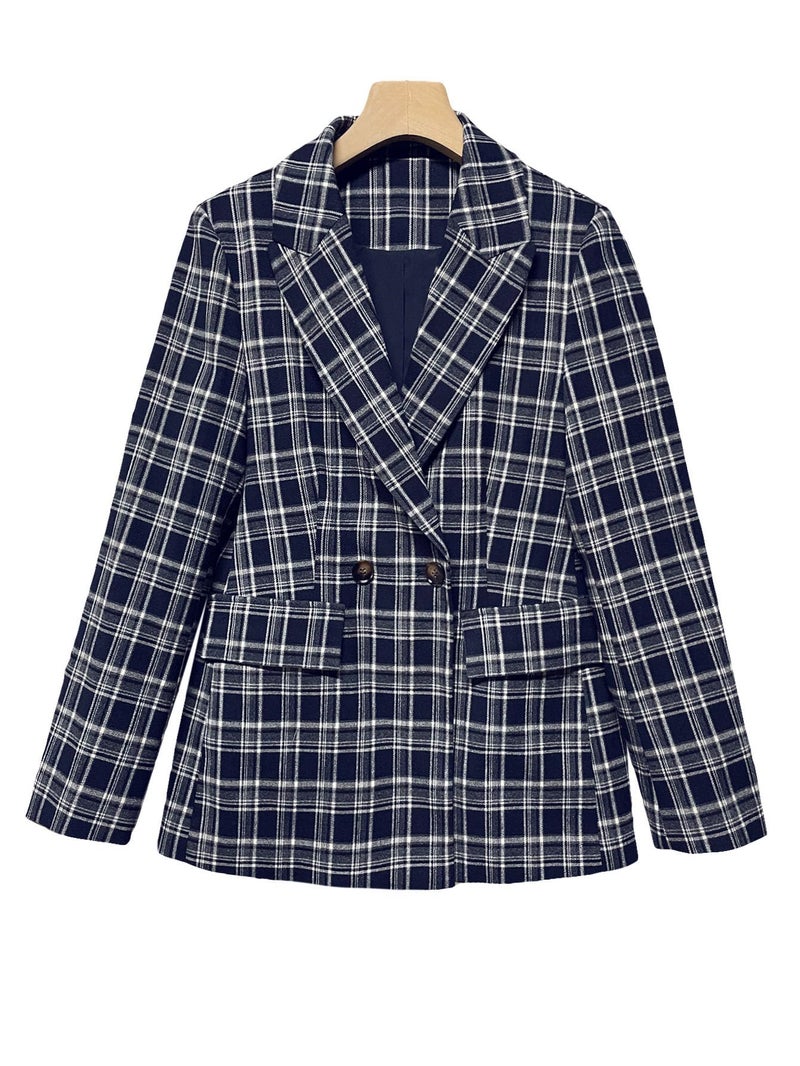 Mina Self Tweed Blazers Jacket for Women Plaid 2026 Fall Blue Herringbone Sweater Business Casual Work Professional Womens Dressy Fitted Trendy Winter Women's Blazer & Suit Jackets Ladies BL 2L - Image 5