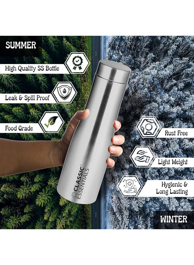 Classic Essentials CLASSIC ESSENTIALS Single Walled Stainless Steel Fridge Water Bottle 1000ml Leak Proof Thunder Office Bottle Hiking Treking Bottle Travel Bottle Silver 6  - Image 5