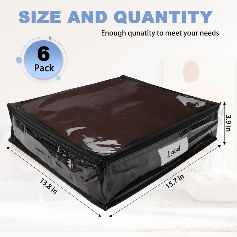 Heonay Clear Zippered Storage Bags Plastic Sweater Storage Bags with Zipper 6 Packs Clothing Organizer for Blankets Linen Sweater Bed Sheet Quilt Clothes Pillow (15.7 x 13.8 x 3.9 Inch, Black) - Image 2