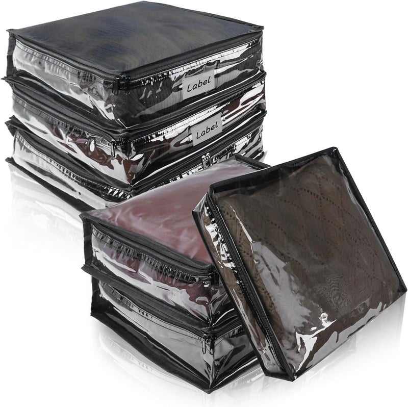 Heonay Clear Zippered Storage Bags Plastic Sweater Storage Bags with Zipper 6 Packs Clothing Organizer for Blankets Linen Sweater Bed Sheet Quilt Clothes Pillow (15.7 x 13.8 x 3.9 Inch, Black) - Image 1