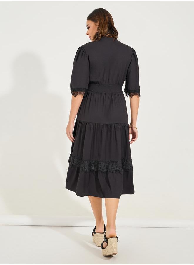 Lace Detail A-Line Midi Dress