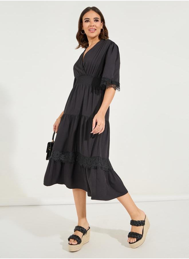 Styli Lace Detail A-Line Midi Dress  - Image 4
