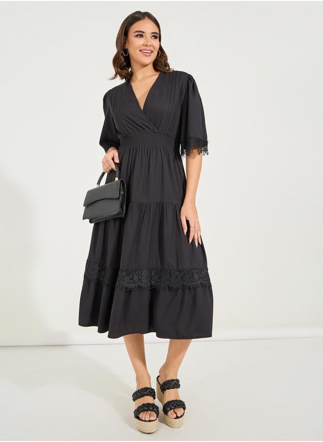 Styli Lace Detail A-Line Midi Dress  - Image 1