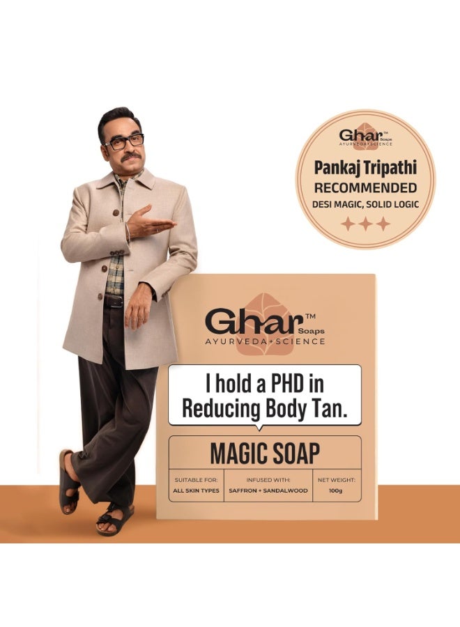 Ghar Soaps Sandalwood & Saffron Magic Soaps For Bath (100 Gms Pack Of 1) | Paraben Free | Chandan & Kesar Bath Soap | Handmade Soaps For Glowing | Skin Brightening Soap For Men & Women - Image 2