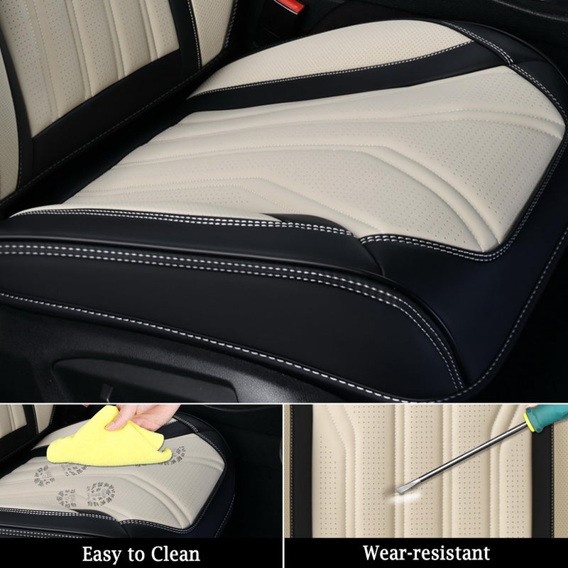 FLORICH Seat Covers for Cars, Waterproof Seat Covers, Leather Car Seat Covers 2 Pack, Universal Seat Cushion Protector for Most Cars Trucks SUV-Black&Beige - Image 5