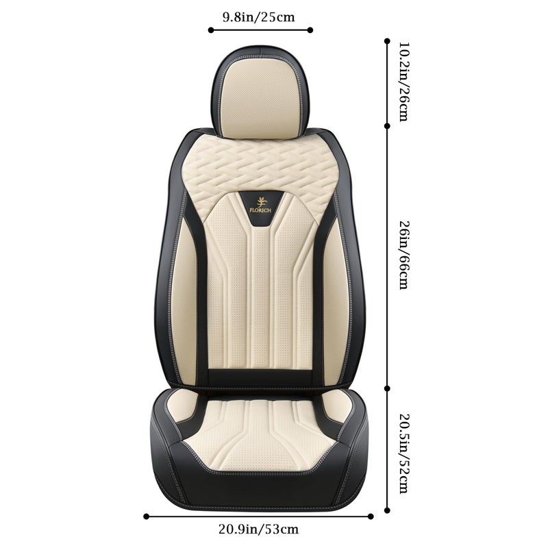FLORICH Seat Covers for Cars, Waterproof Seat Covers, Leather Car Seat Covers 2 Pack, Universal Seat Cushion Protector for Most Cars Trucks SUV-Black&Beige - Image 2