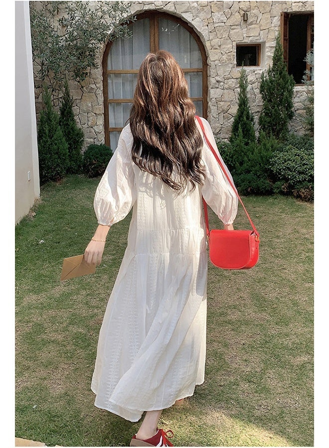 فستان البوهيمي الأبيض النسائي ، فستان طويل عطلة عطلة عطلة الشاطئ - Image 5