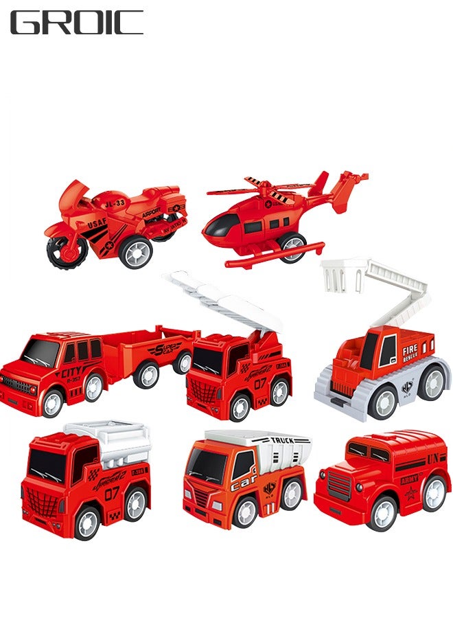 GROIC 8 Pcs Small Construction Vehicles Toys, Construction Vehicles Trucks Kids Birthday Gifts Play Vehicle Toys for Toddlers, Mini Car Toys Set Die Cast Engineering Excavator Digger Push Trucks - Red - Image 1