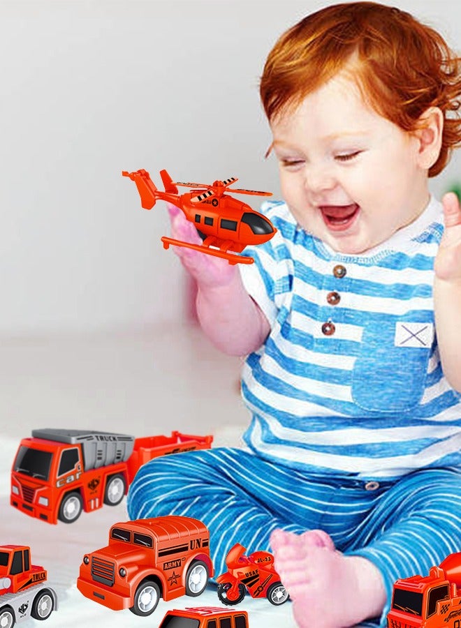 GROIC 8 Pcs Small Construction Vehicles Toys, Construction Vehicles Trucks Kids Birthday Gifts Play Vehicle Toys for Toddlers, Mini Car Toys Set Die Cast Engineering Excavator Digger Push Trucks - Red - Image 5