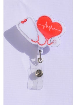 Nur Medikal Giyim Nur Medical Clothing Stethoscope Heart Patterned Yoyo Name Badge AKS YKS 028  - Image 4