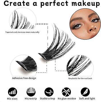 MUNSKT SelfAdhesive Eyelashes with Tweezers 200Pcs 60D Curl Mix 916mm Cluster Lashes DIY Eyelash Roots Come with Adhesive No Glue Needed Soft Natural False Eyelashes - Image 5